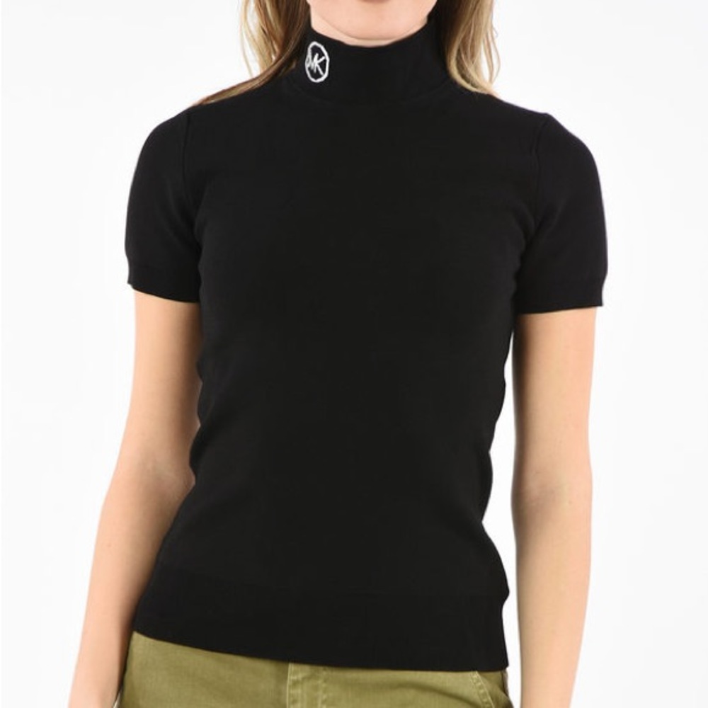 MICHAEL Michael Kors Black Slim Fit Mock Turtleneck Sweater w/Back Zip Closure